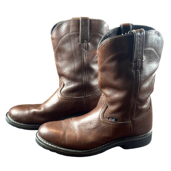 Justin Mens 10.5D Leather Pull-On Work Boots WX4920 Non-Marking Outsole Brown Du - Picture 5 of 7